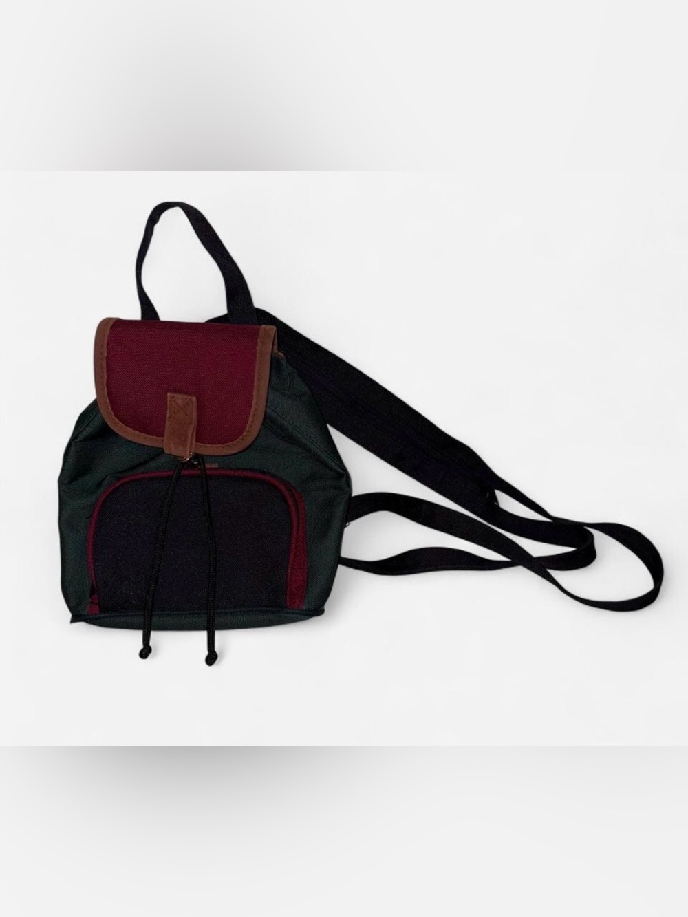Two-Tone Mini Backpack in Burgundy and Dark Green